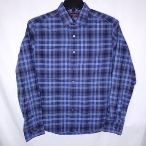 Untuckit Shirt Mens Medium Plaid Blue Slim Fit Wrinkle Free Walton 41160